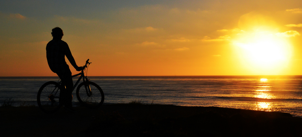 Biking by Beach at Sunset in San Diego 